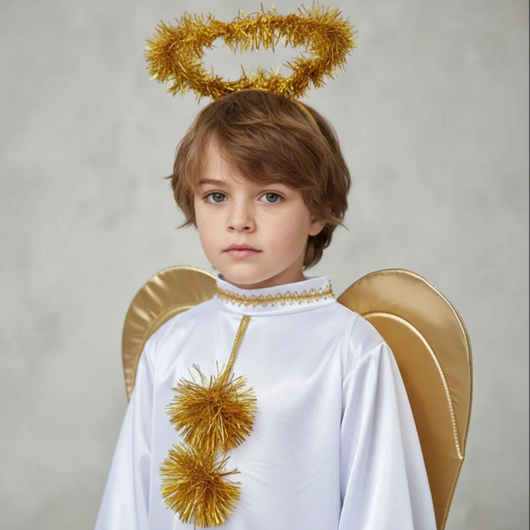 Disfraz de Ángel para Niño y Niña con Alas - Túnica Blanca Navideña