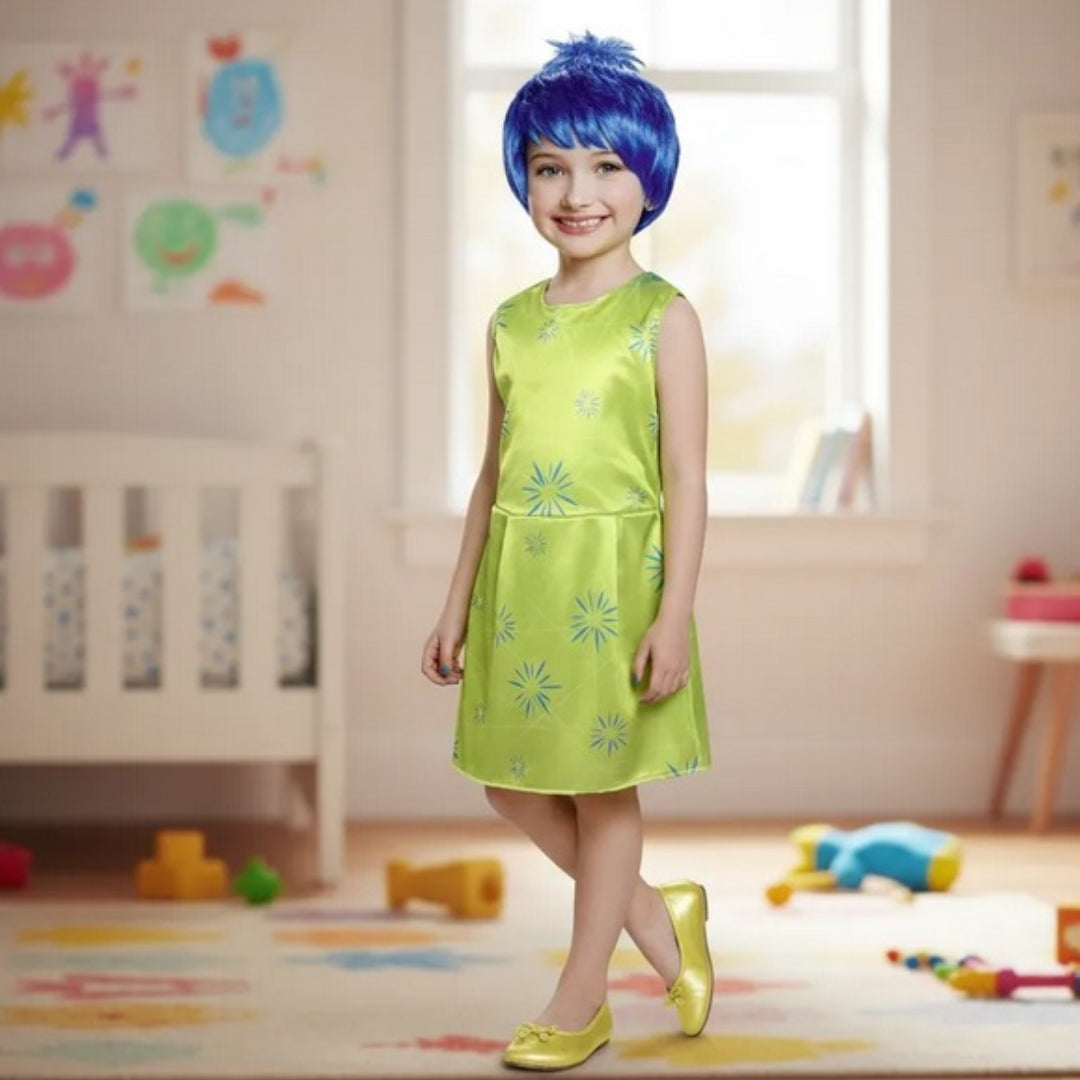 Disfraz de Emoción Alegría con Peluca para Niña - Vestido de Emoción Infantil