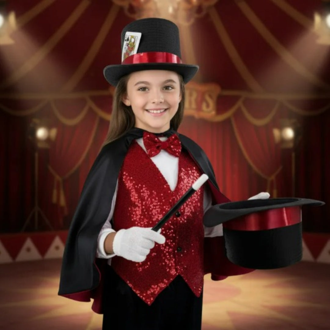 Disfraz de Mago para Niño y Niña con Sombrero y Varita Mágica