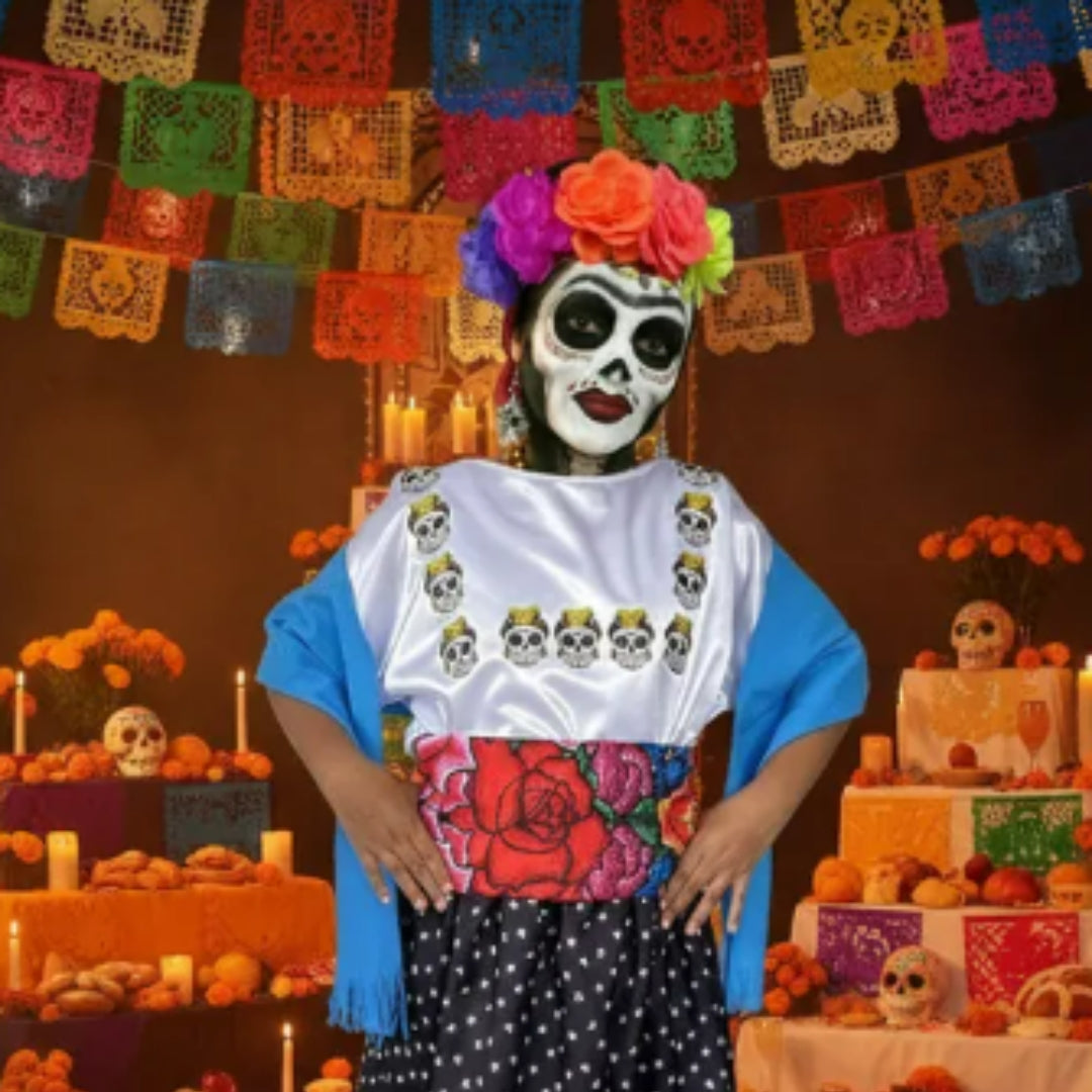 Disfraz de Catrina Mexicana para Niña - Vestido Elegante de Día de Muertos