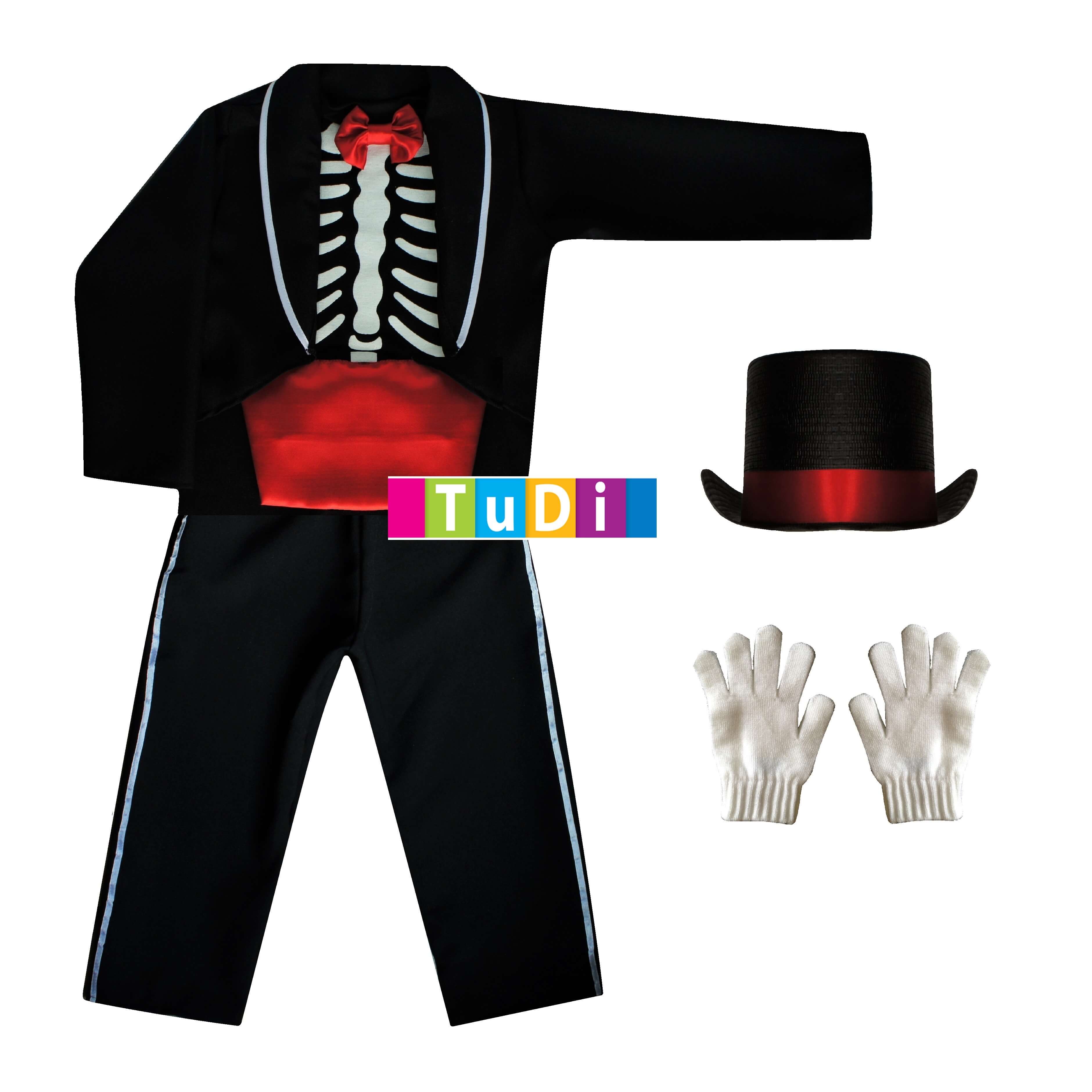 Disfraces de Catrín con Sombrero - Vestuario de Calaca - Traje de Catrin Esqueleto - Halloween y Día de Muertos