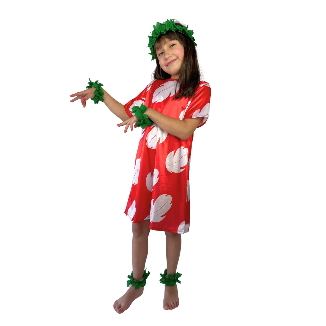 Disfraz de Niña Hawaiana para Niña - Vestido Tropical Rojo Infantil
