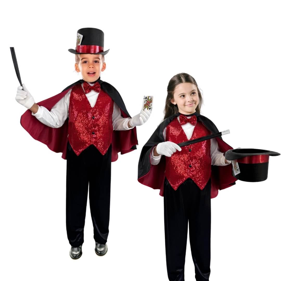 Varita Mágica - Disfraz de Mago con Sombrero - Traje de Mago Infantil - Disfraces de Mago - Set de Accesorios Magia para Niñas y Niños