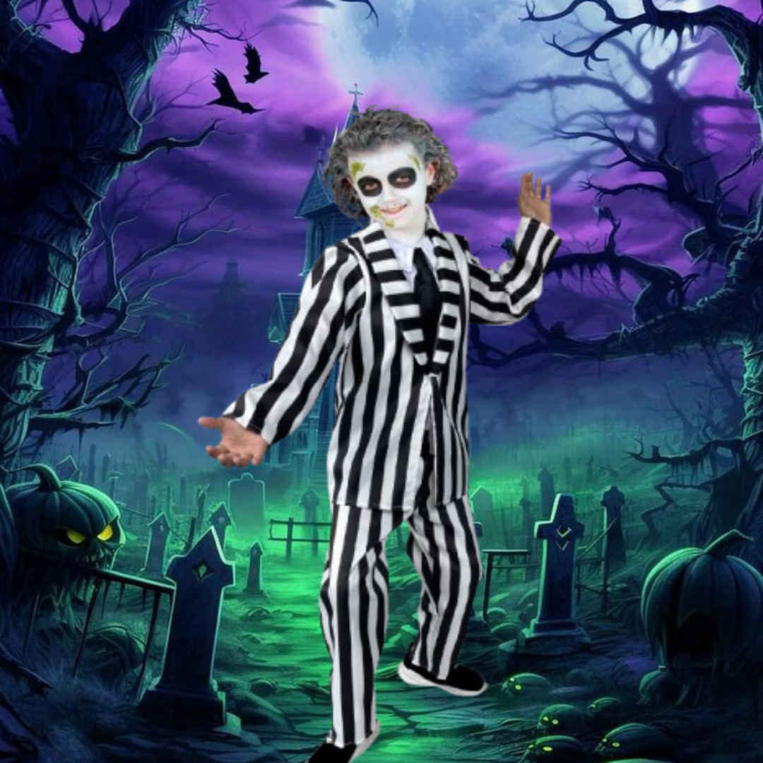Disfraz de Fantasma Rayado para Niño y Niña - Traje de Halloween