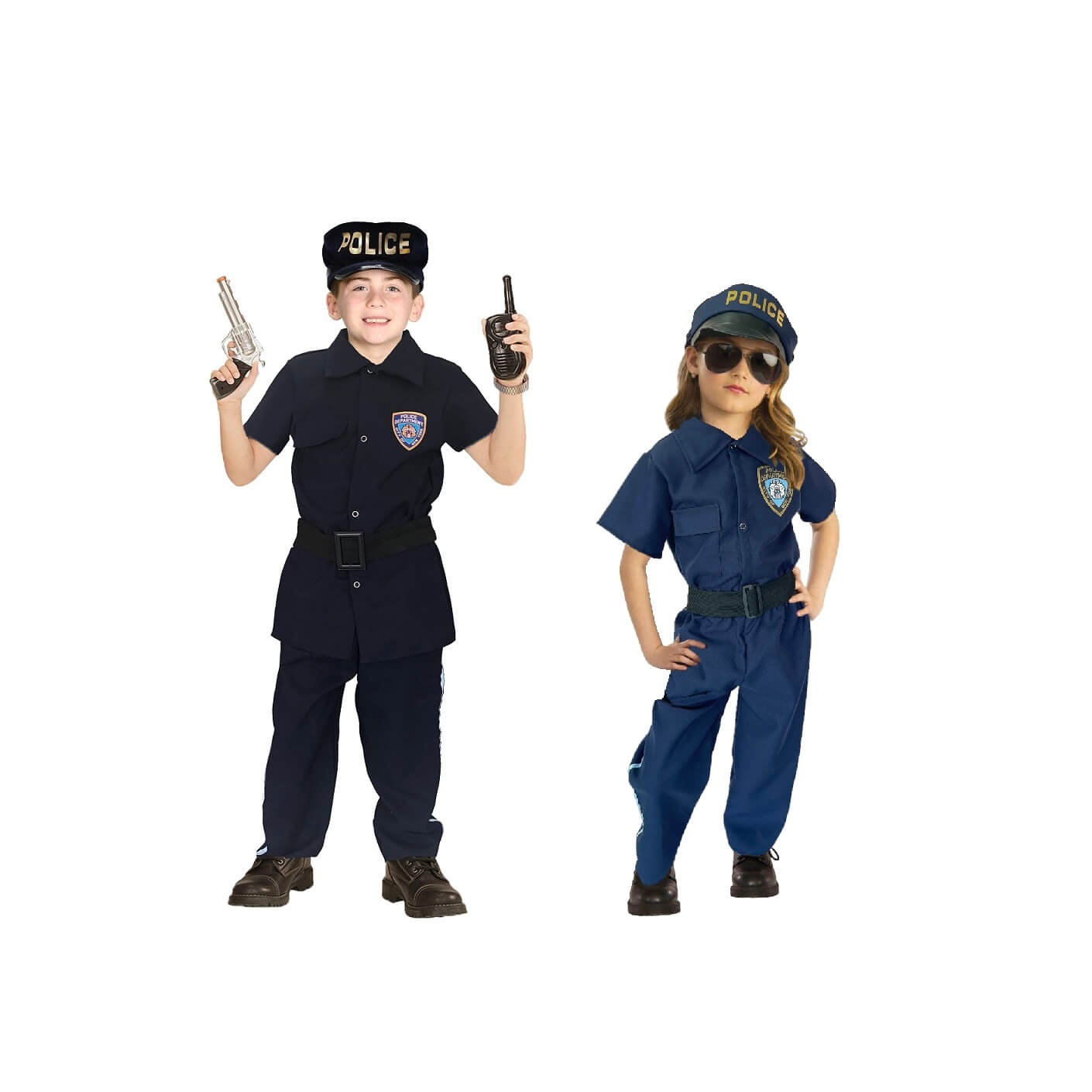 Disfraz De Policia Niño - Uniforme Infantil Oficios - Traje Halloween - Disfraces De Policías con Gorro - Vestuario Para Niñas Y Niños De Policía