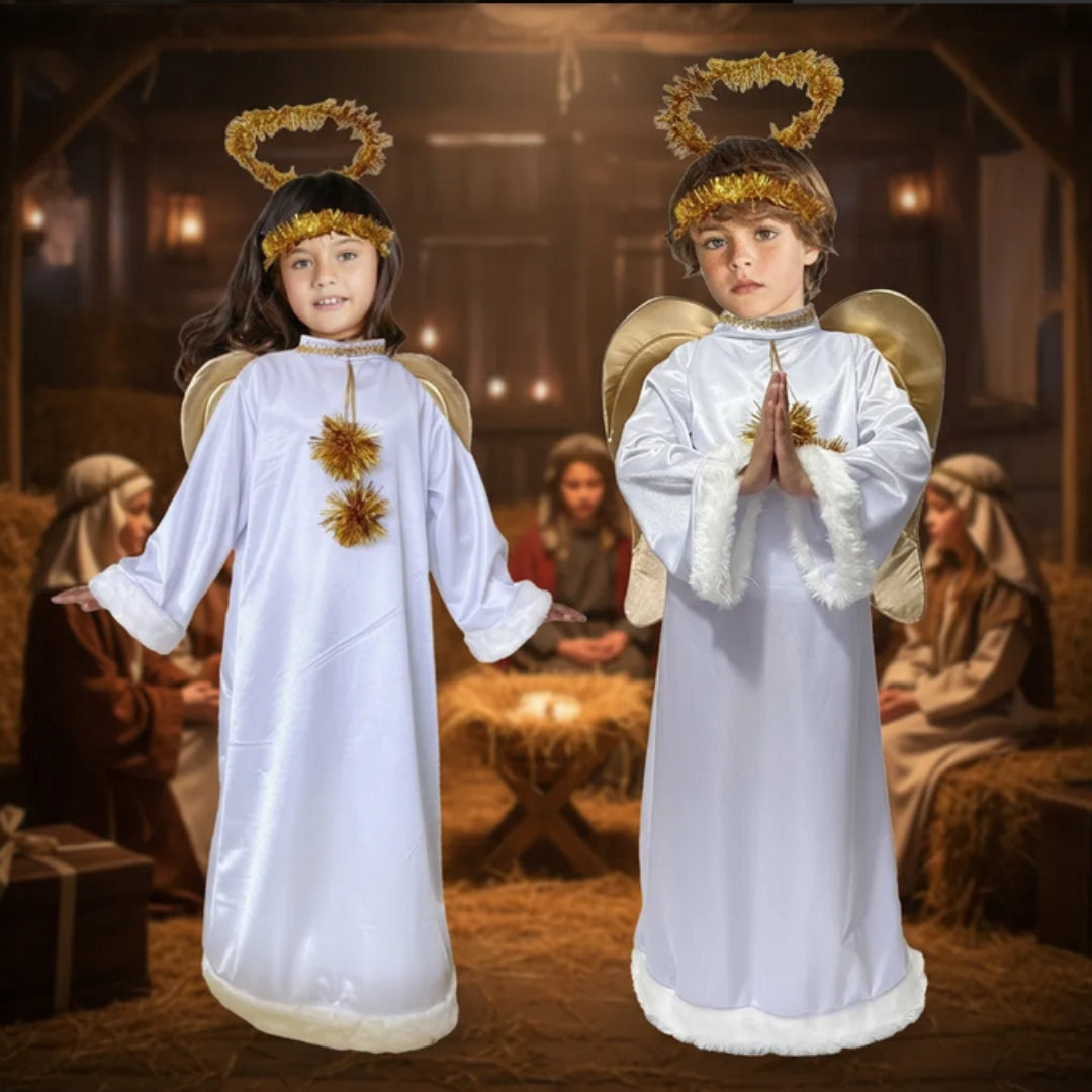 Disfraz de Ángel para Niño y Niña con Alas - Túnica Blanca Navideña