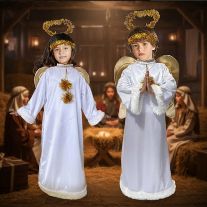 Disfraz de Ángel para Niño y Niña con Alas - Túnica Blanca Navideña