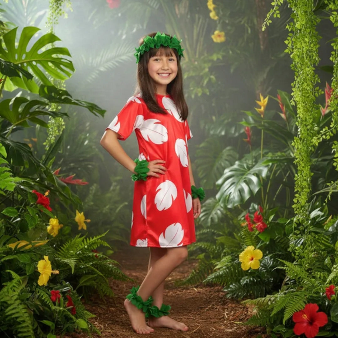 Disfraz de Niña Hawaiana para Niña - Vestido Tropical Rojo Infantil