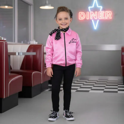 Chamarra Rosa Infantil de Rock and Roll - Disfraz de los 80 para Niña