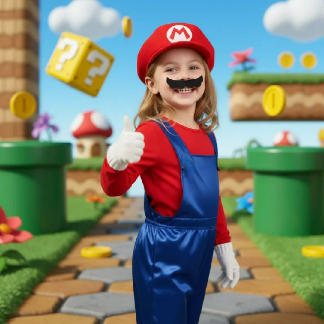 Disfraz de Fontanero para Niño con Bigote - Traje Plomero de Videojuego Infantil