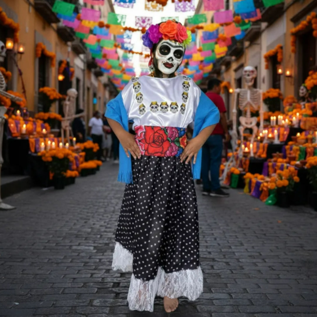 Disfraz de Catrina Mexicana para Niña - Vestido Elegante de Día de Muertos