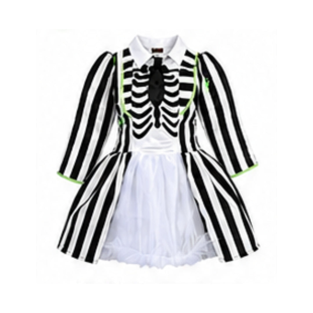Disfraz de Fantasma Rayado para Niña - Vestido de Halloween y Día de Muertos