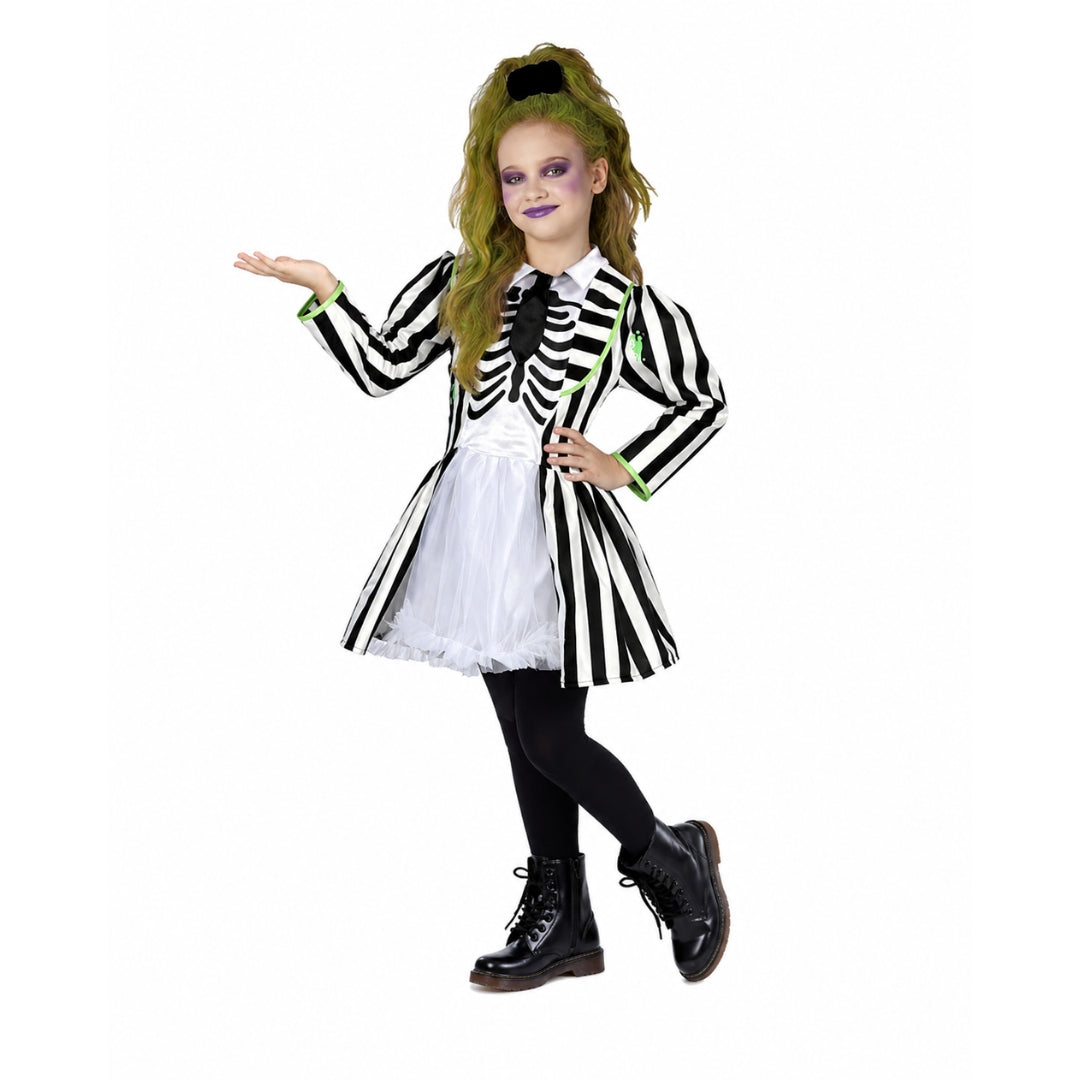 Disfraz de Fantasma Rayado para Niña - Vestido de Halloween y Día de Muertos