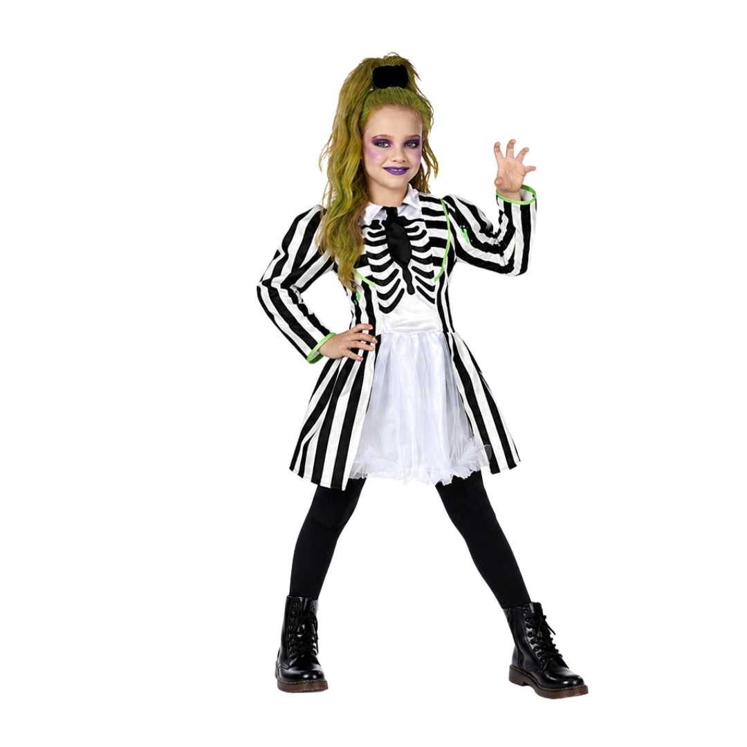 Disfraz de Fantasma Rayado para Niña - Vestido de Halloween y Día de Muertos