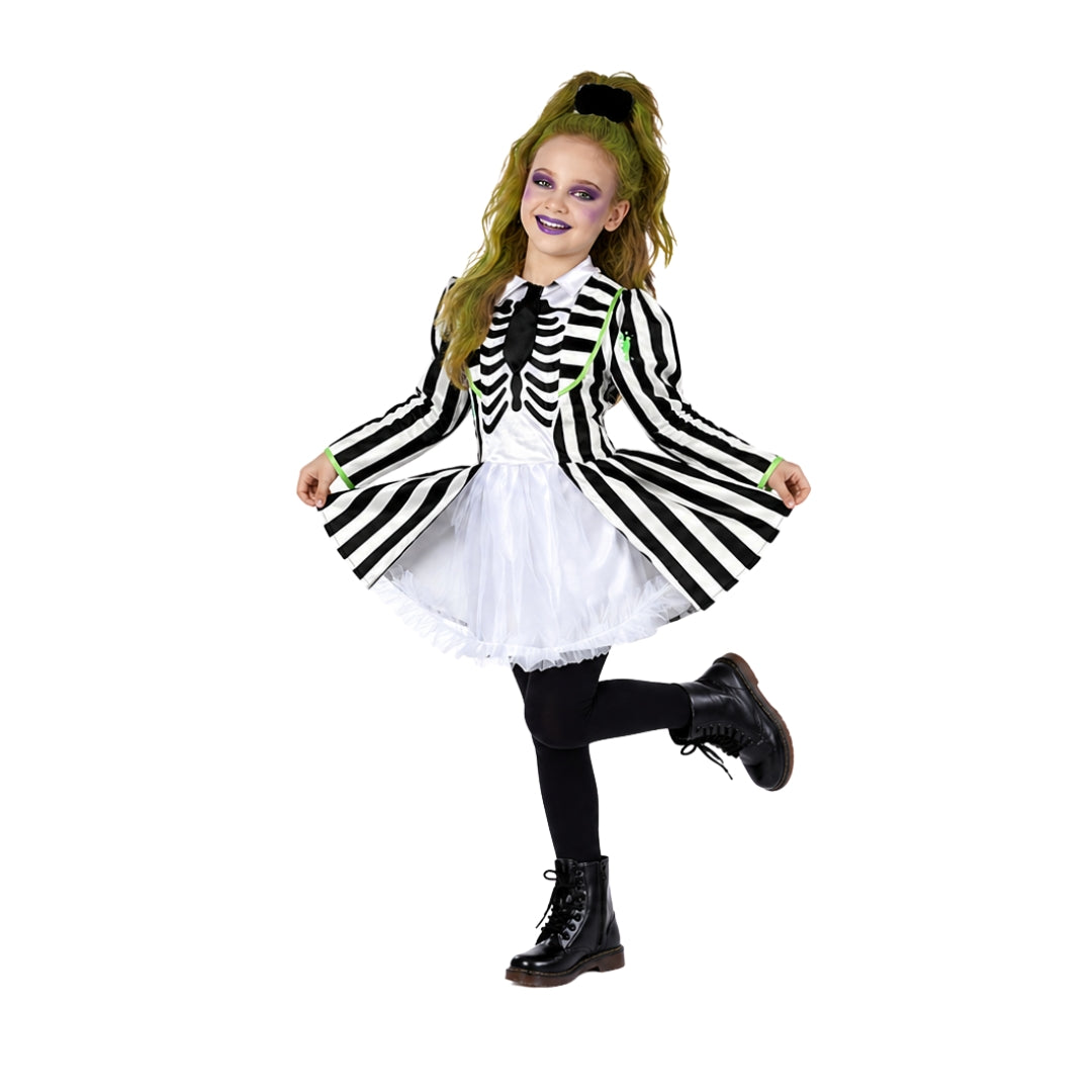 Disfraz de Fantasma Rayado para Niña - Vestido de Halloween y Día de Muertos