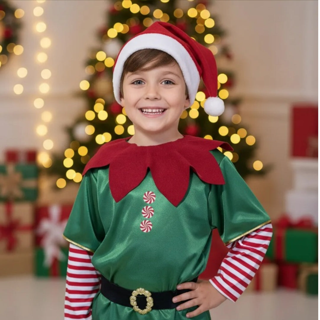 Disfraz de Duende Elfo Navideño con Gorro para Niño y Niña