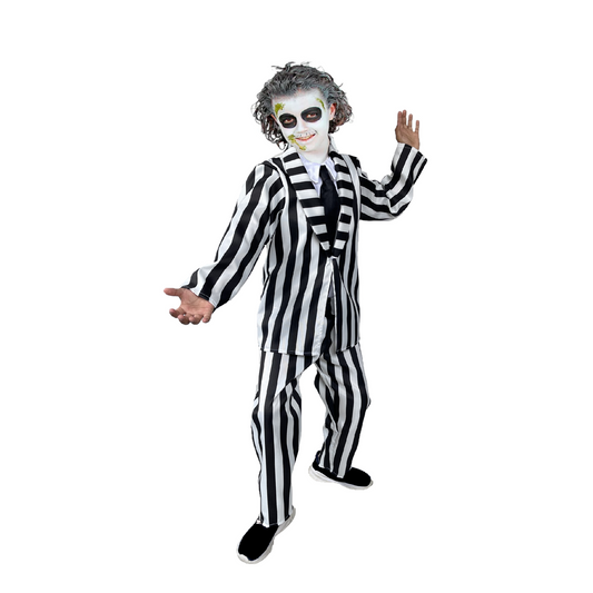 Disfraces de Fantasmas - Traje Rayado para Fantasma Casero - Vestuario Día de Muertos - Halloween Ghost Juice - Disfraz Beetle - Cosplay Beetlejuice