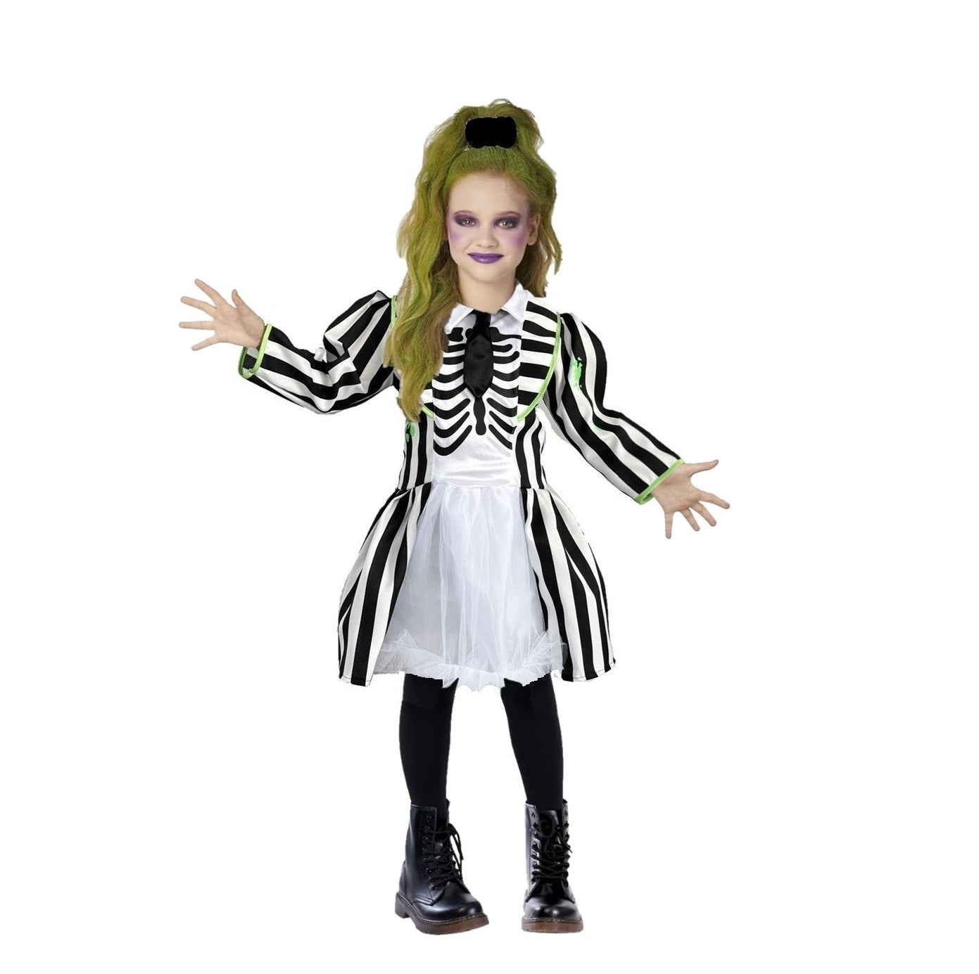 Cosplay - Disfraz Fantasma para Niña - Vestido Rayado - Halloween Día De Muertos