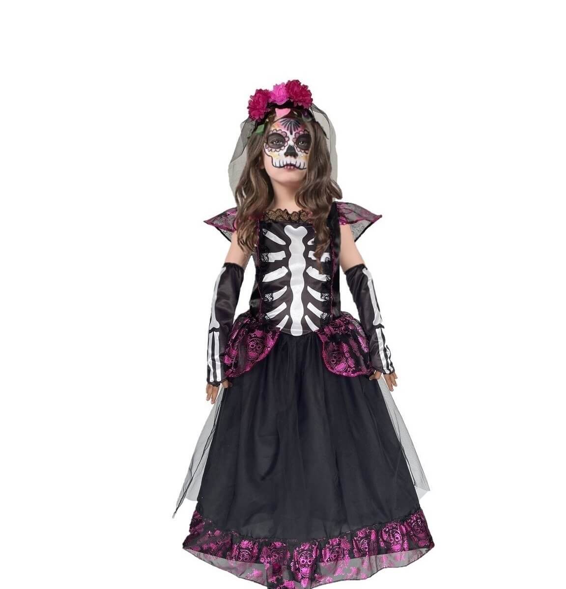 Disfraz de Catrina para Niñas - Disfraces para Halloween - Vestuario Día de Muertos - Vestido de Catrina Mexicana Elegante