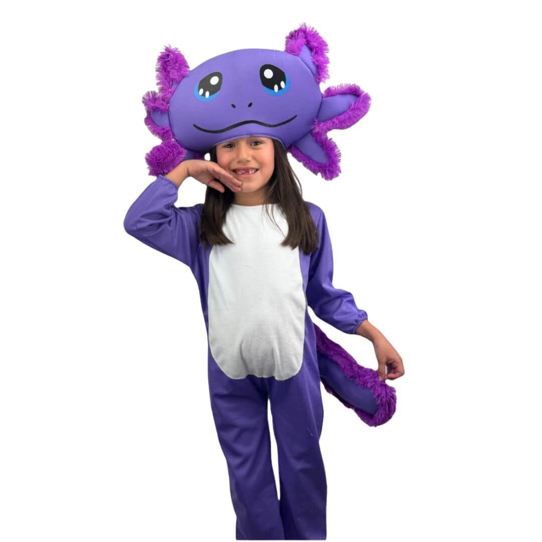 Disfraz de Ajolote con Gorra - Trajes de Animales Primavera - Disfraces de Ajolotes - Vestuario Halloween - Traje Día de Muertos para Niñas y Niños