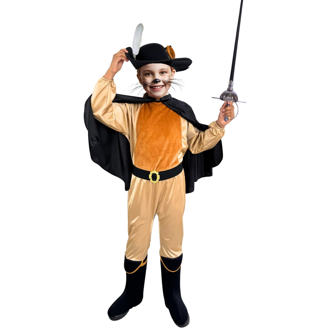 Disfraz del Gato con Botas - Vestuarios Infantiles - Disfraces para Halloween - Mameluco con Sombrero