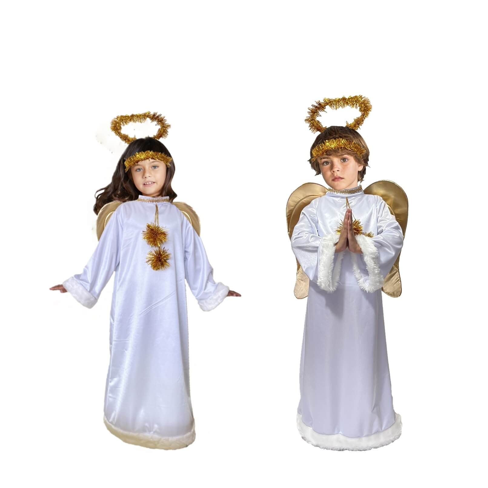 Disfraz de Angel - Túnica Blanca con Alas - Disfraces de Angelitos para Niñas y Niños - Traje de Angelito Navidad y Pastorela - Vestuario Navideño