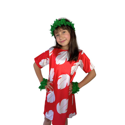 Disfraz de Hawaiana para Niña - Vestido Tropical Rojo Infantil