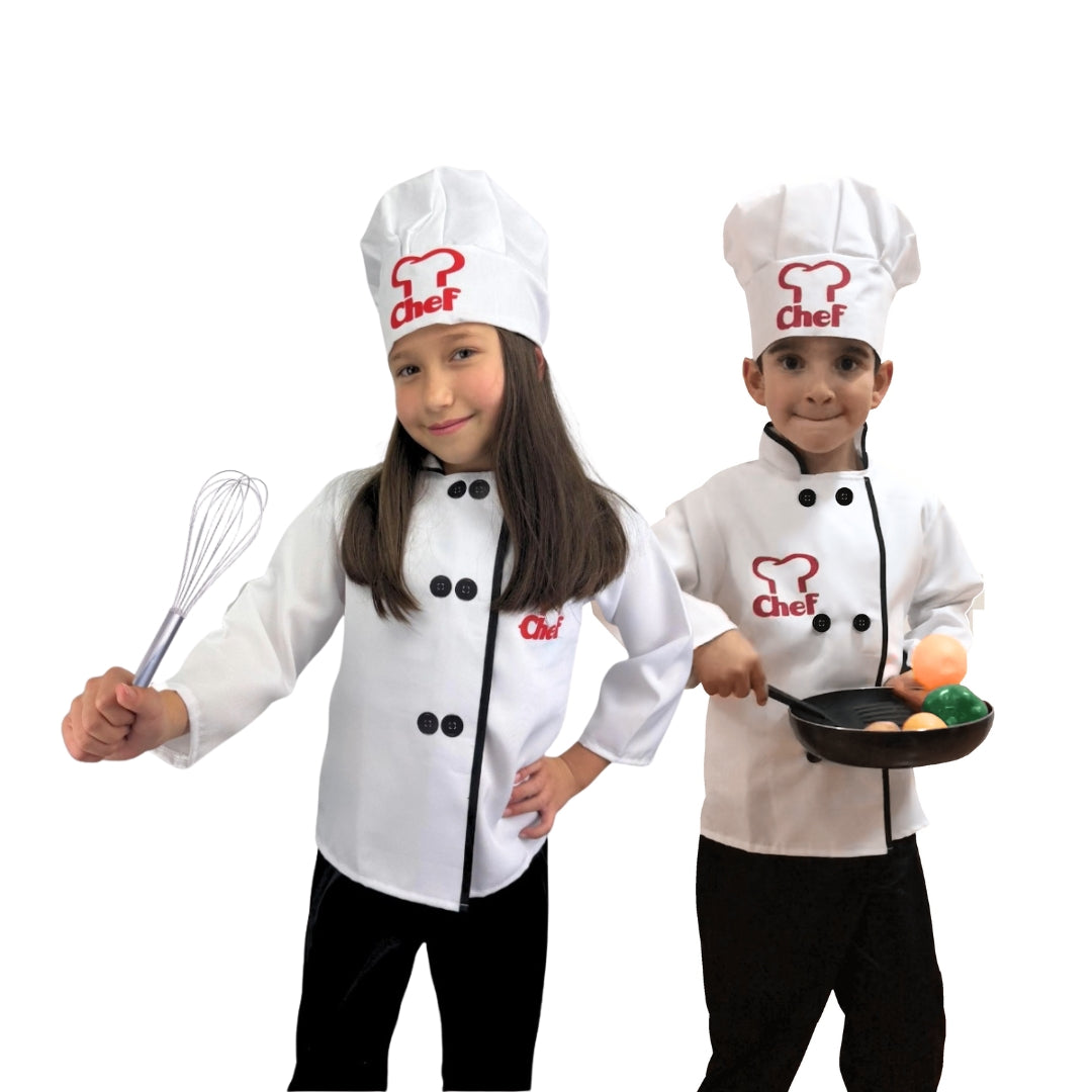 Disfraz de Chef - Filipina de Cocinero con Gorro - Traje de Cheff - Disfraces para Niñas y Niños