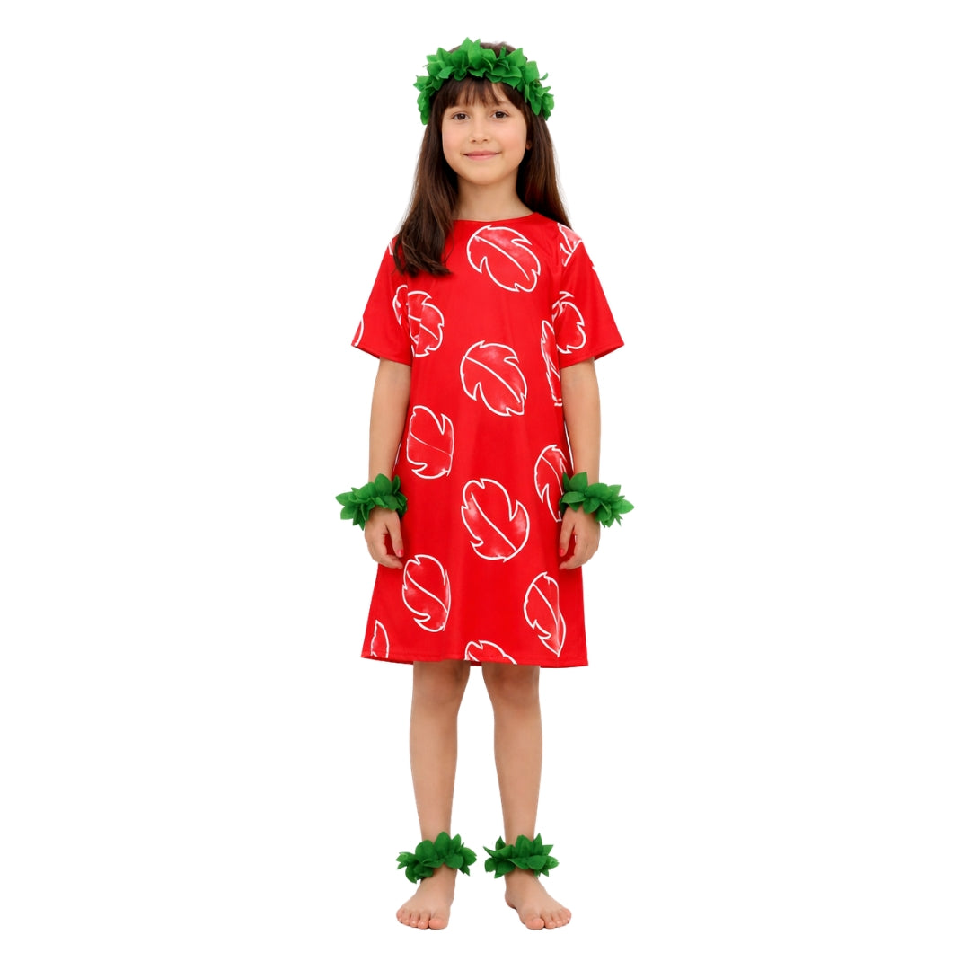 Disfraz de Niña Hawaiana para Niña - Vestido Tropical Rojo Infantil