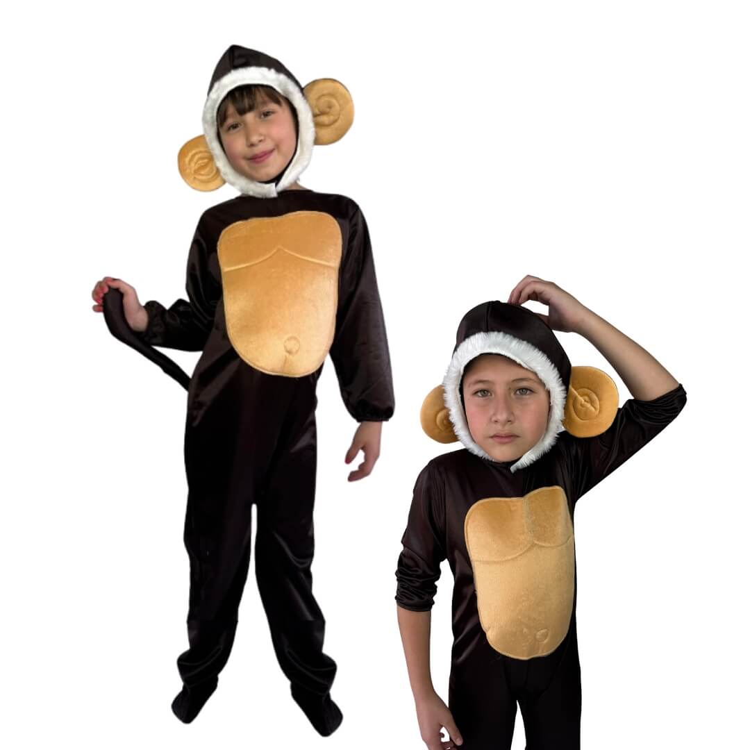 Disfraz de Animales - Traje de Chango - Vestuario de la Primavera - Disfraces para Niñas y Niños de Changuito y Changuita - Mameluco de Mono con Gorro