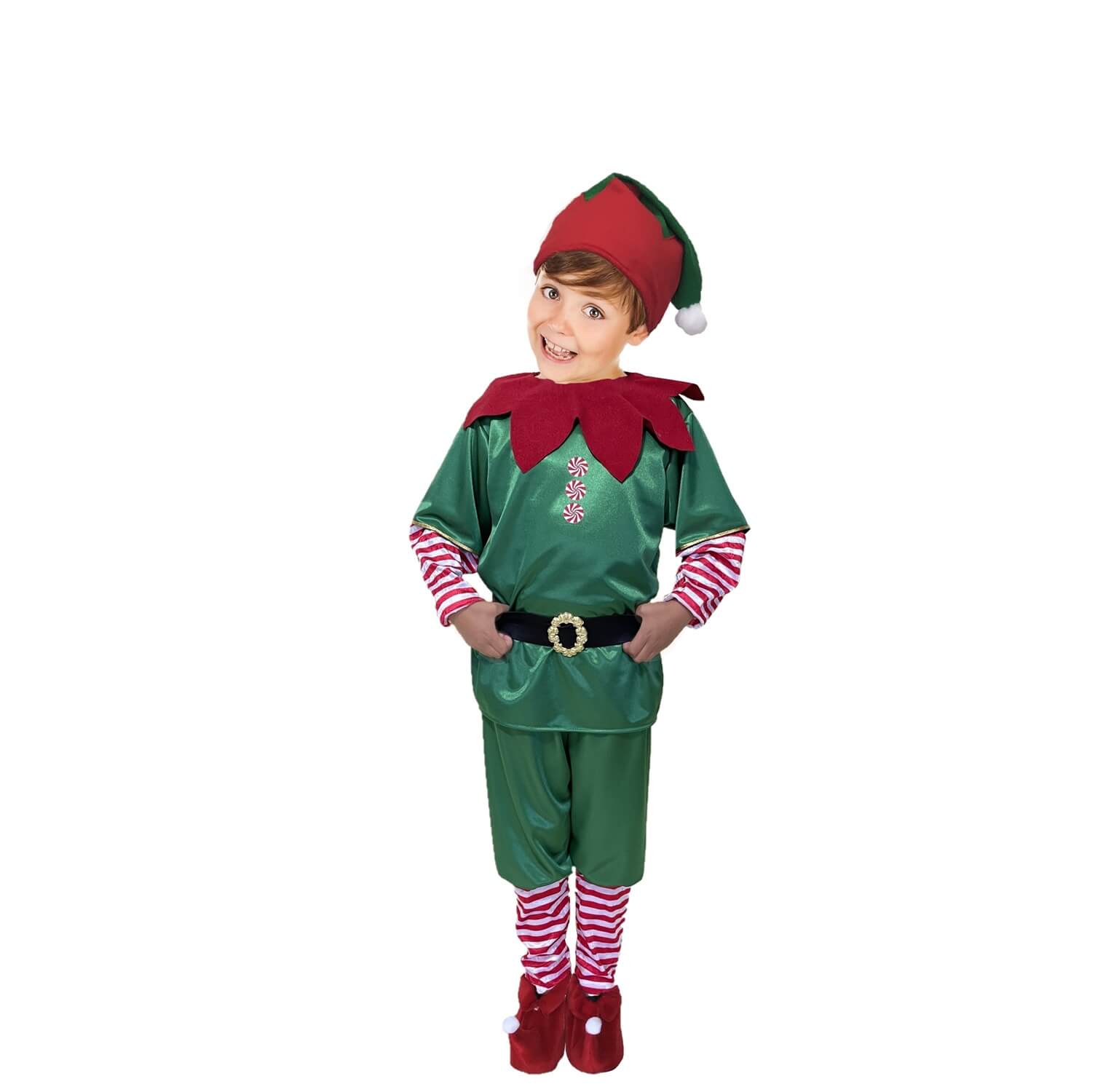 Disfraz de Duende Ayudante de Santa Claus para Navidad y Pastorela - Vestuario Elfos - Disfraces Duendes Navideños - Traje Navideño de Elfo con Gorro