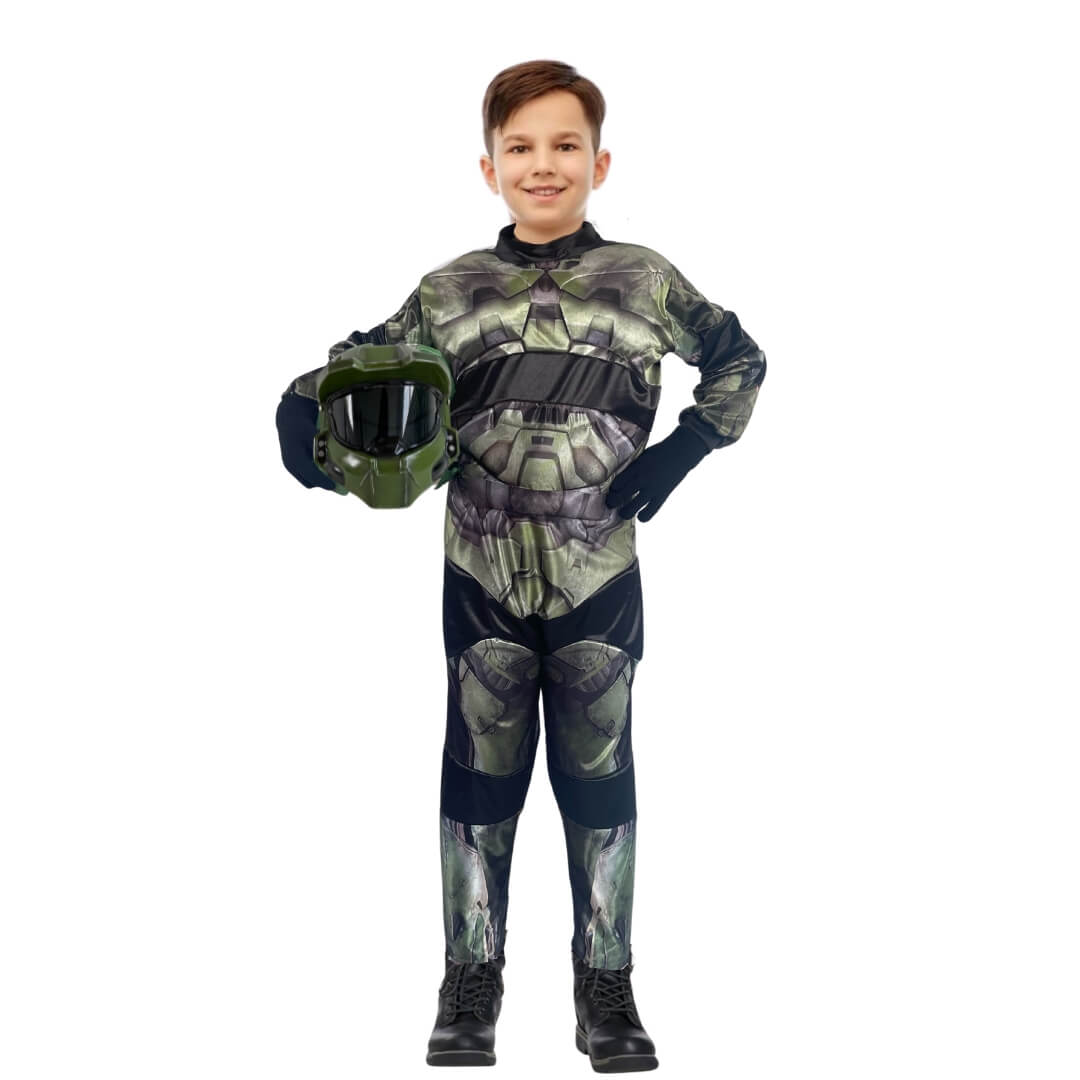 Disfraz de Halo para Niños - Master Chief - Traje Infantil Gamer -Personaje Videojuegos - Traje Futurista - Soldado Espacial