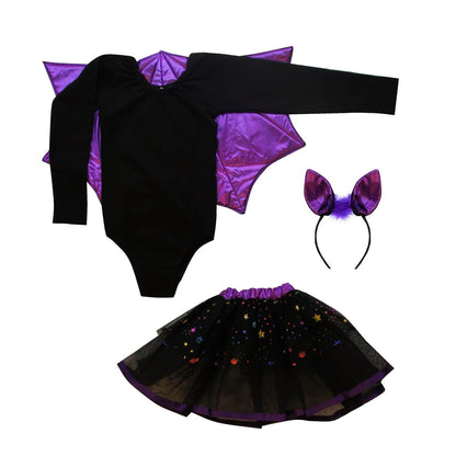 Disfraz de Vampira con Tutú y Alas - Disfraces de Murcielaga para Halloween - Traje de Murcielago  - Vestuario de Vampirita para Niñas