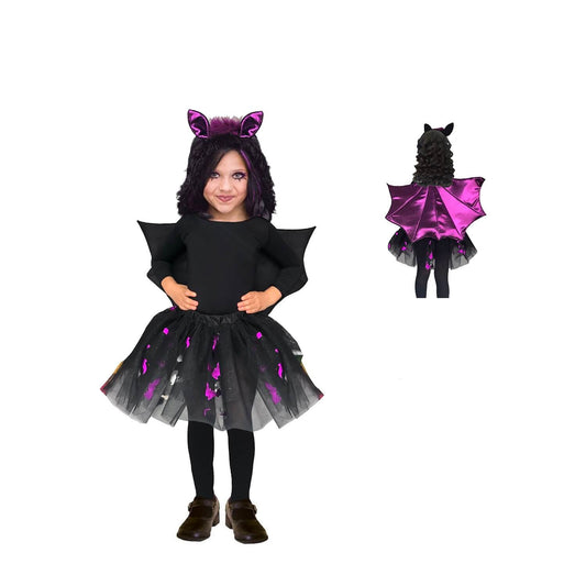 Disfraz de Vampira con Tutú y Alas - Disfraces de Murcielaga para Halloween - Traje de Murcielago Día de Muertos - Vestuario de Vampirita para Niñas